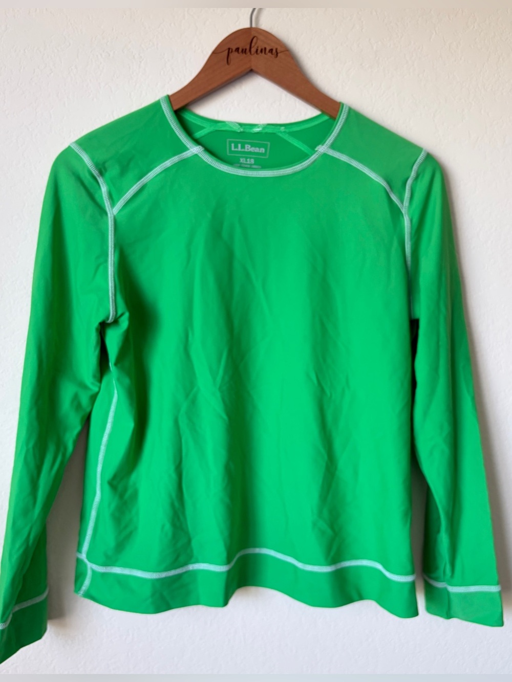 Kids L.L.Bean Rash Guard Shirt XL18 Bright Green Long Sleeve UPF 50 Swim Top